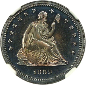 image for: 1859 25c NGC/CAC Proof 64+