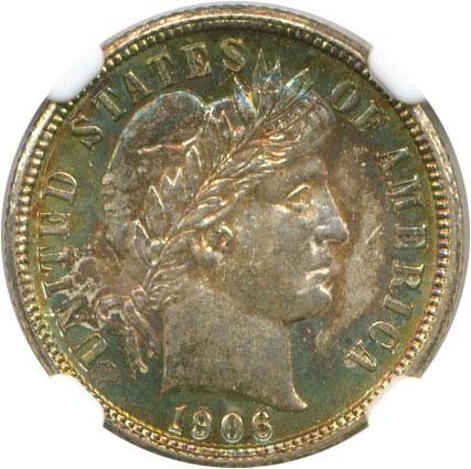 image for: 1906-D 10c NGC MS66 * Color *