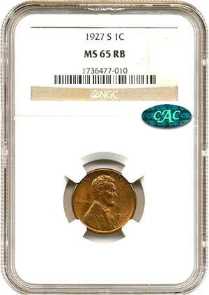 image for: 1927-S 1c NGC/CAC MS65 RB