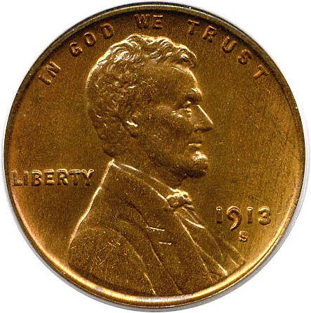 image for: 1913-S 1c PCGS MS65 RB