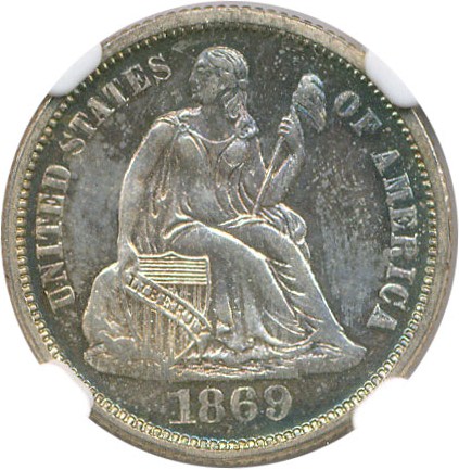 image for: 1869 10c NGC/CAC Proof 64 * Color *