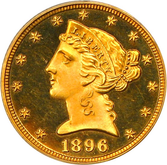 image for: 1896 $5 PCGS Proof 63 DCameo