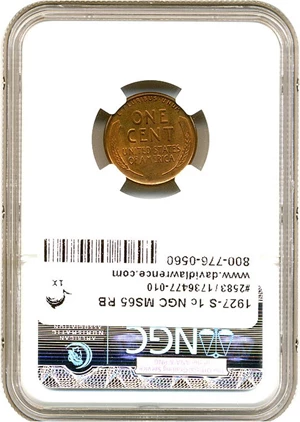image for: 1927-S 1c NGC/CAC MS65 RB
