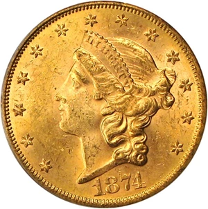 image for: 1874-S $20 PCGS/CAC MS62