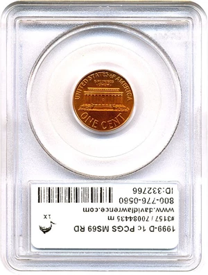 image for: 1999-D 1c PCGS MS69 RD