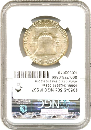 image for: 1953-S 50c NGC MS67 *Color*