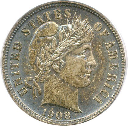 image for: 1908-D 10c PCGS/CAC MS64