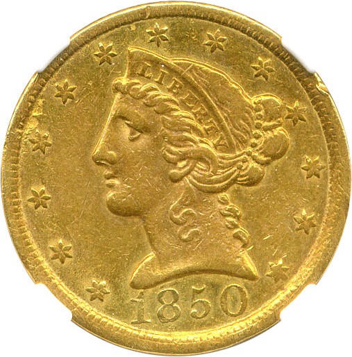 image for: 1850-C $5 NGC XF40