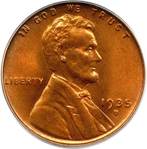 image for: 1935-D 1c PCGS MS67 RD