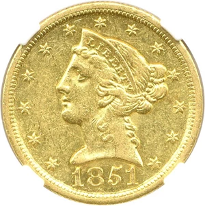 image for: 1851-O $5 NGC AU58