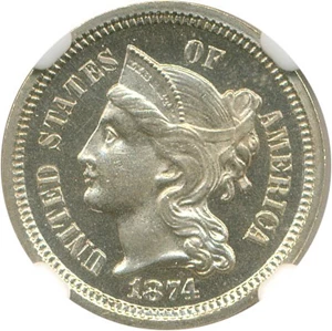 image for: 1874 3cN NGC Proof 66 Cameo