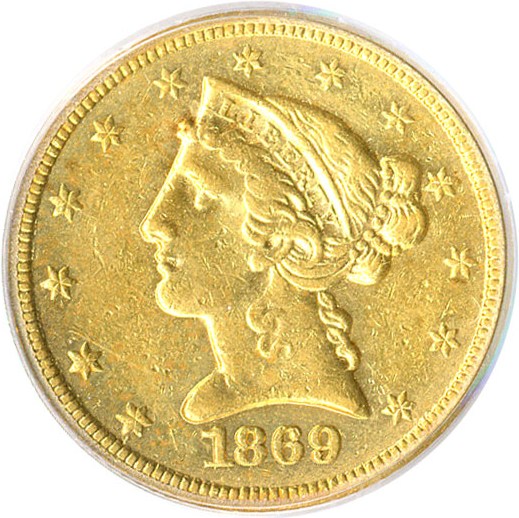 image for: 1869-S $5 PCGS AU53
