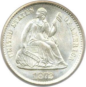 image for: 1872-S H10c PCGS/CAC MS66 (Mintmark Above Wreath)