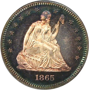 image for: 1865 25c PCGS Proof 65 Cameo * Color *