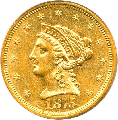 image for: 1875-S $2 1/2 PCGS AU50