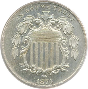 image for: 1874 5c PCGS/CAC Proof 65