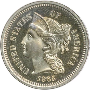 image for: 1865 3cN PCGS/CAC Proof 65 OGH * Gold CAC *