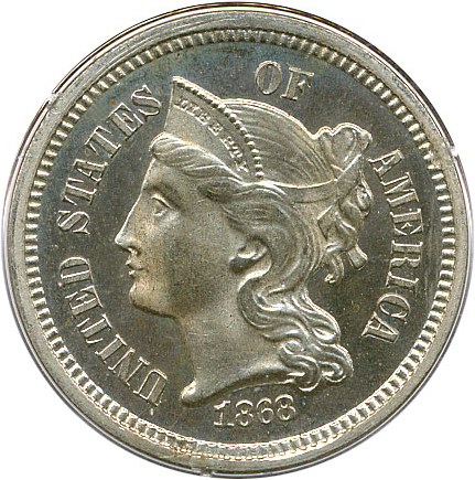 image for: 1868 3cN PCGS/CAC Proof 65 OGH