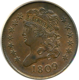 image for: 1809 1/2c PCGS/CAC MS63 BN