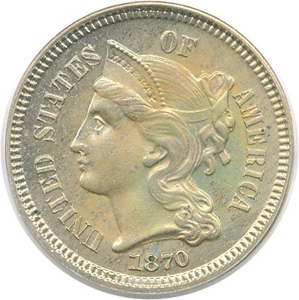 image for: 1870 3cN PCGS/CAC Proof 65 OGH
