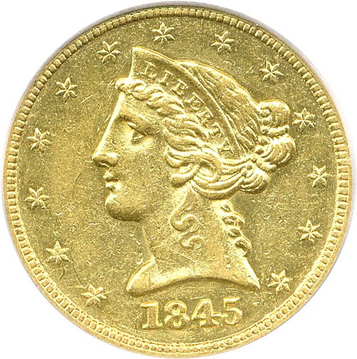 image for: 1845 $5 PCGS AU53