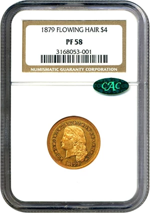 image for: 1879 $4 NGC/CAC Proof 58 (Flowing Hair)