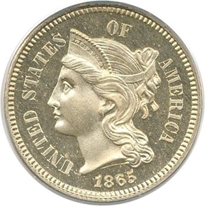 image for: 1865 3cN PCGS/CAC Proof 66 Cameo