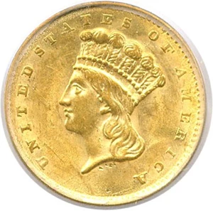 image for: 1856 G$1 PCGS AU58 (Slanted 5)