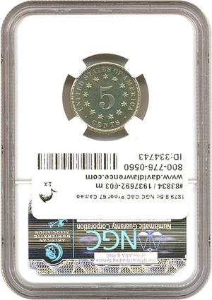 image for: 1879/8 5c NGC/CAC Proof 67 Cameo