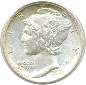 image for: 1916-D 10c PCGS MS62 FB