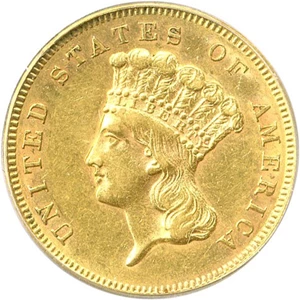 image for: 1856-S $3 PCGS/CAC AU50
