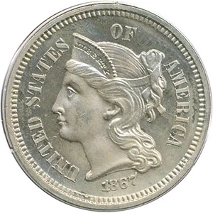image for: 1867 3cN PCGS/CAC Proof 65 OGH