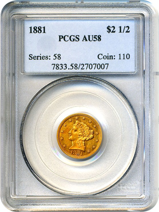 image for: 1881 $2 1/2 PCGS AU58