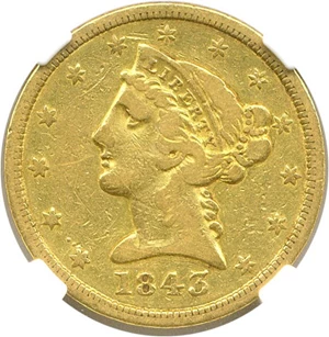 image for: 1843-D $5 NGC VF20