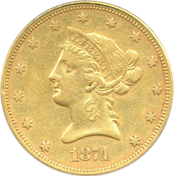 image for: 1874-S $10 PCGS XF40