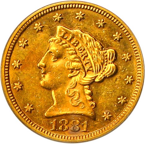 image for: 1881 $2 1/2 PCGS AU58