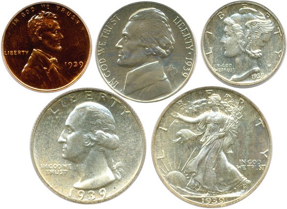 image for: 1939 1c -- 50c PCGS Proof 64,64,66,66,65 (Proof Set)