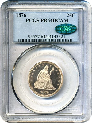 image for: 1876 25c PCGS/CAC Proof 64 DCameo