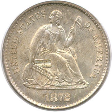 image for: 1872-S H10c PCGS/CAC MS66 (Mintmark Below Wreath)