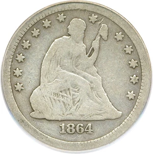 image for: 1864-S 25c PCGS VG-8