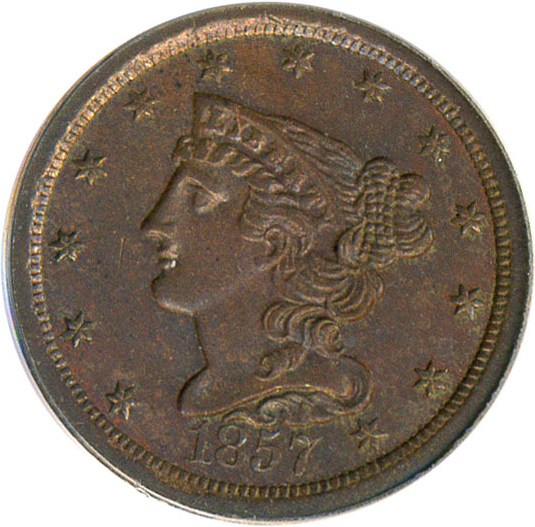 image for: 1857 1/2c PCGS/CAC MS63 BN