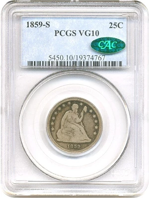 image for: 1859-S 25c PCGS/CAC VG-10