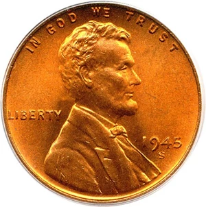 image for: 1945-S 1c PCGS/CAC MS67 RD OGH