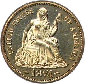 image for: 1874 10c PCGS/CAC Proof 63 (Arrows)