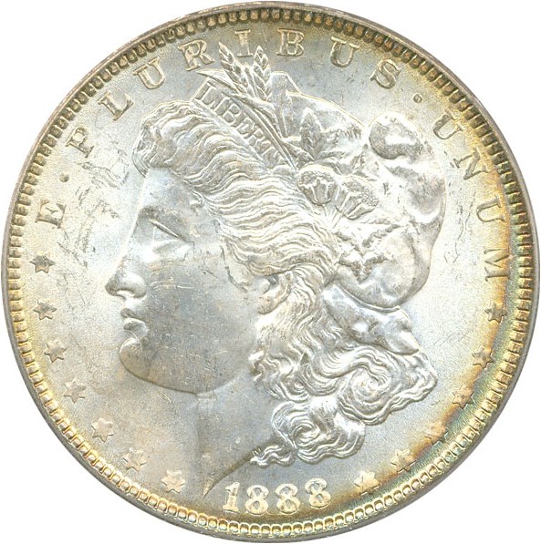 image for: Top 100 VAM: 1888 $1 PCGS MS63 (VAM-4, Doubled Reverse) * Color *