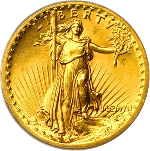 image for: 1907 $20 PCGS/CAC MS64 (High Relief, Flat Edge)