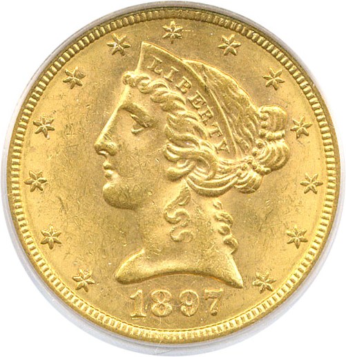 image for: 1897-S $5 PCGS/CAC MS63