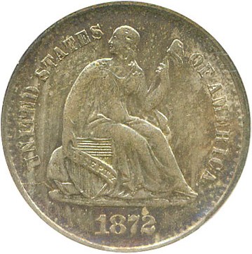 image for: 1872-S H10c NGC/CAC MS65 (Mintmark Below Wreath)