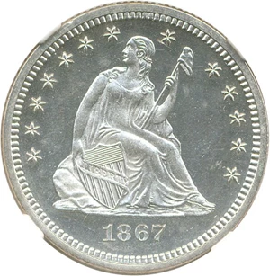 image for: 1867 25c NGC/CAC Proof 63 Cameo