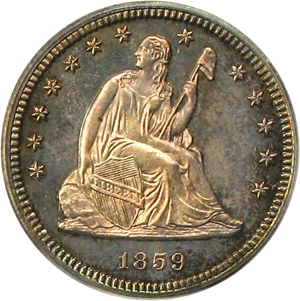 image for: 1859 25c PCGS/CAC Proof 64 OGH